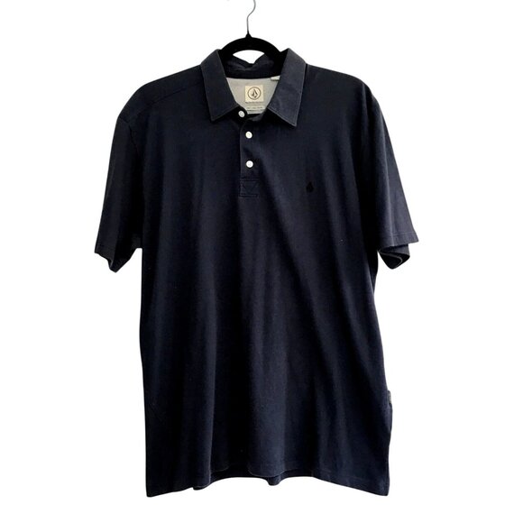 Volcom Mens Polo Shirt Large Cotton Navy Blue - Picture 1 of 7